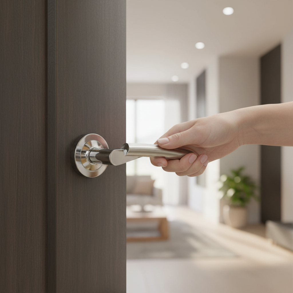Florida Lever Handle on Round Rose in Satin