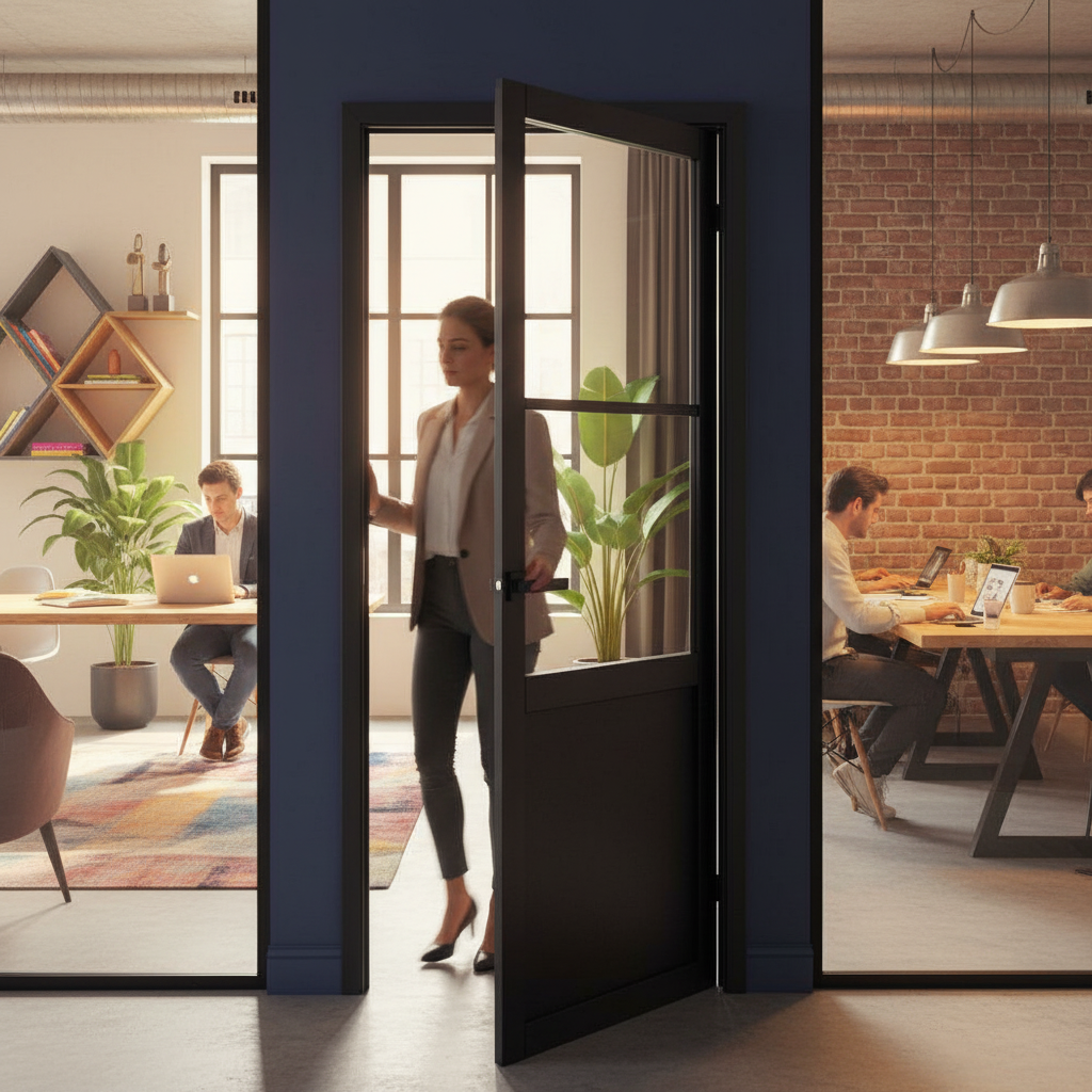 Internal Industrial Studio Door with 1 Panel and 2 Clear ...