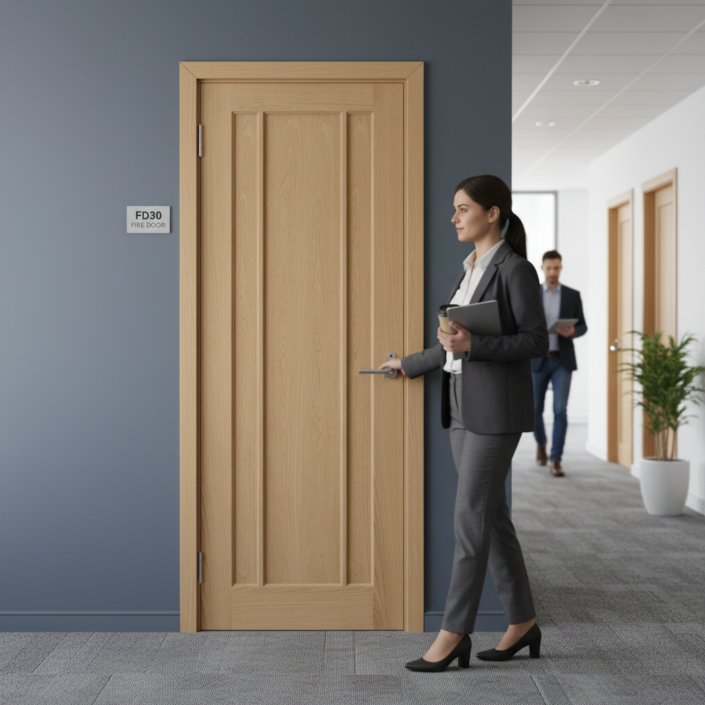Premium Made-to-Measure Oak Internal Unfinished FD30 Fire Door with 30 Minutes Fire Resistance