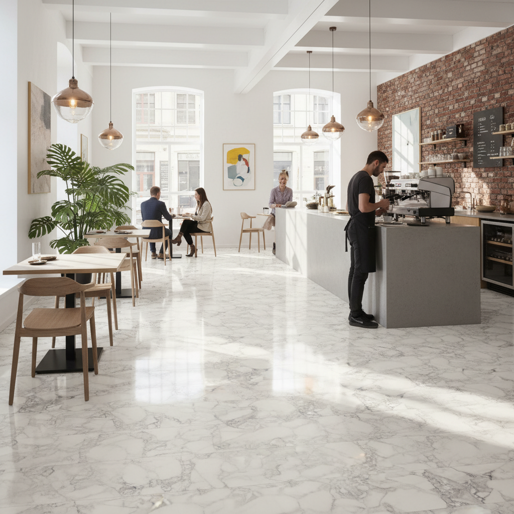 8.5mm High Gloss Wide Laminate Flooring with Marble Effect
