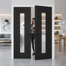 Internal Black Finished Oak Door Pair with Clear Glass Li...