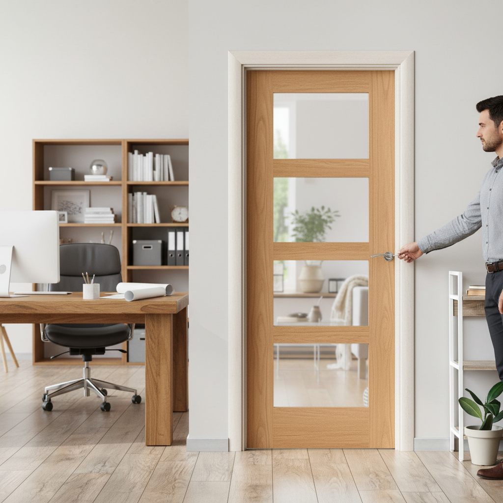 Premium Made-to-Measure Internal Oak Shaker Door with Clear Glass Panes for Custom Interior Spaces