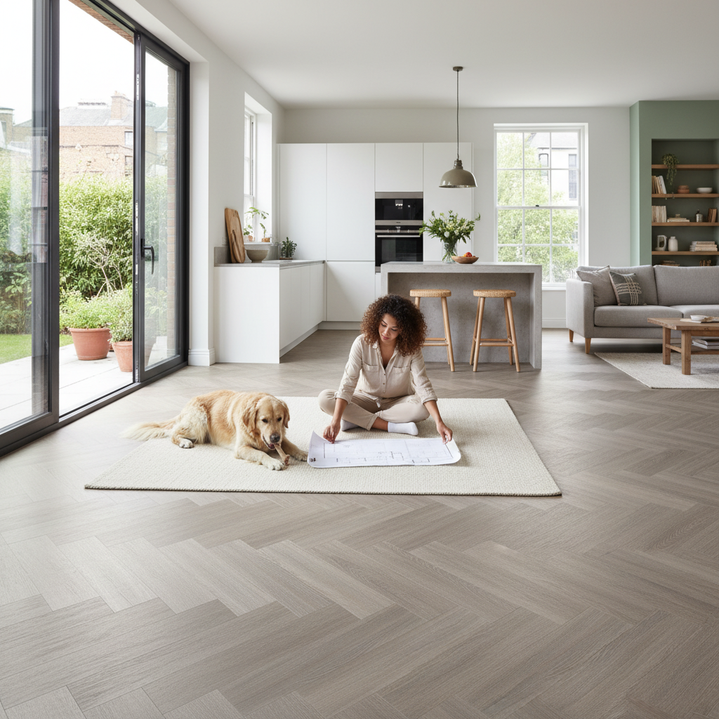 Premium Waterproof Herringbone Vinyl Flooring 5.5mm Rigid Core with Underlay and 0.55mm Wear Layer