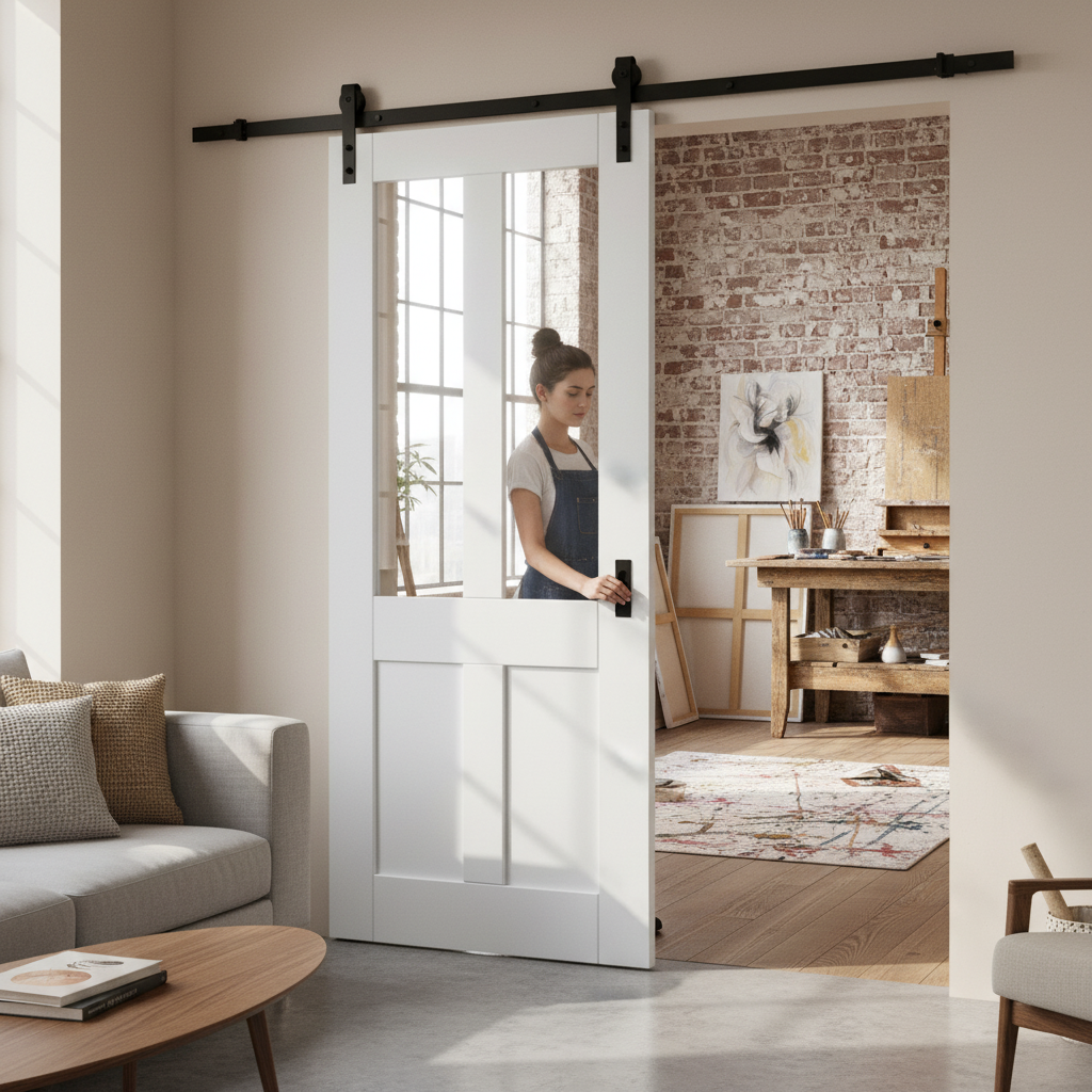 White Primed Internal Victorian 2 Panel Clear Glass Slidi...