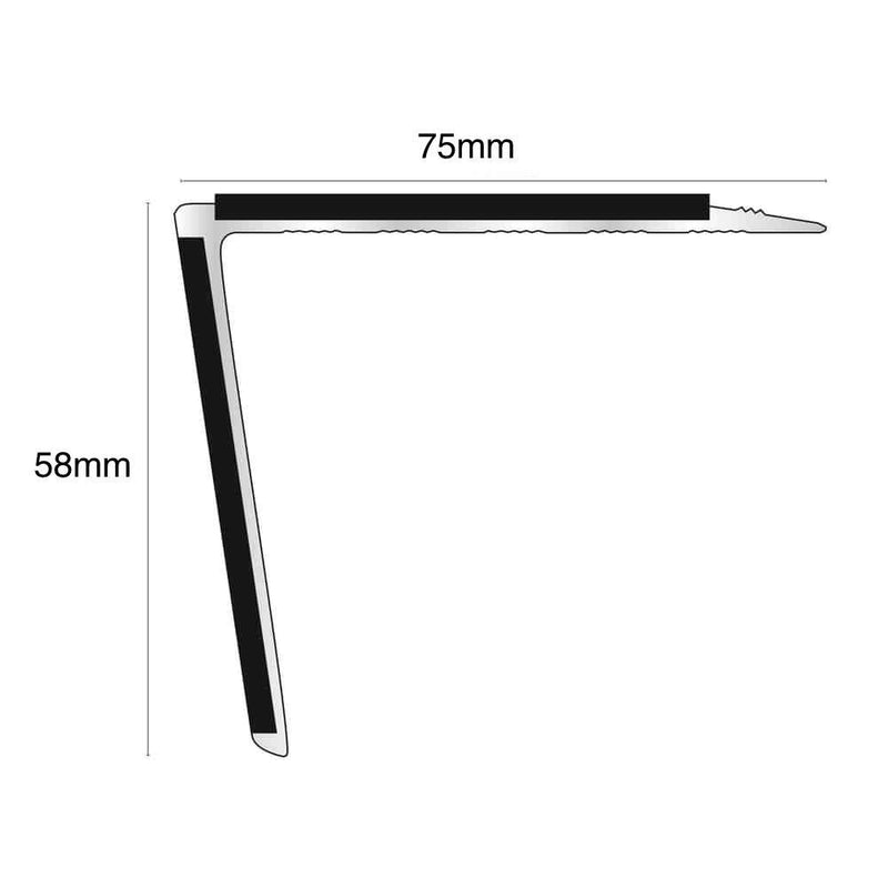 Heavy-Duty Aluminium Stair Nosing 75mm x 58mm Non-Slip Edge Trim