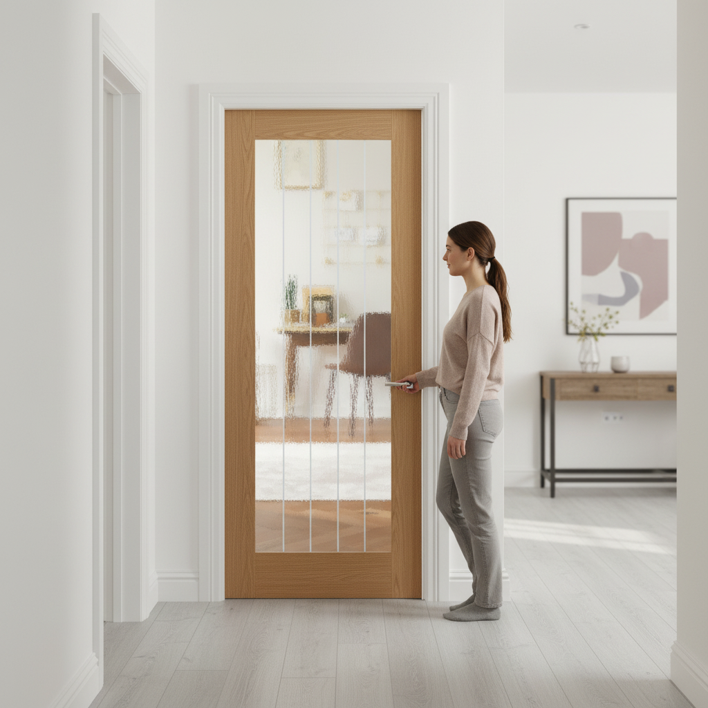 Premium Custom Made Oak Internal Door with Obscure Glass - 1 Light Design, Various Sizes Available