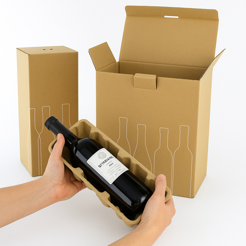 Premium Pulp Bottle Postal Boxes Sustainable Wine Bottle Shipping Solution Shockproof Self-Locking Biodegradable