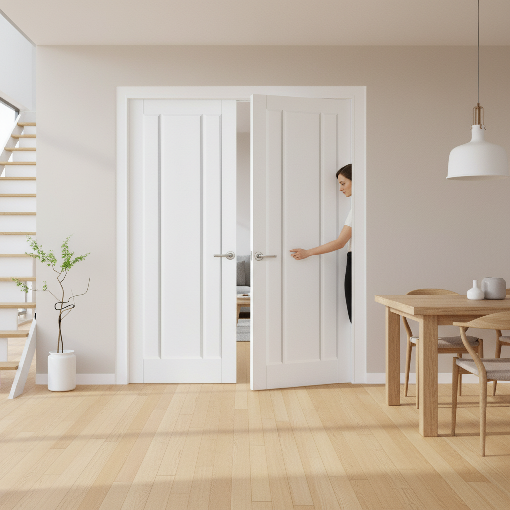 Internal White Primed 3 Panel Pair Door Set – Modern Design