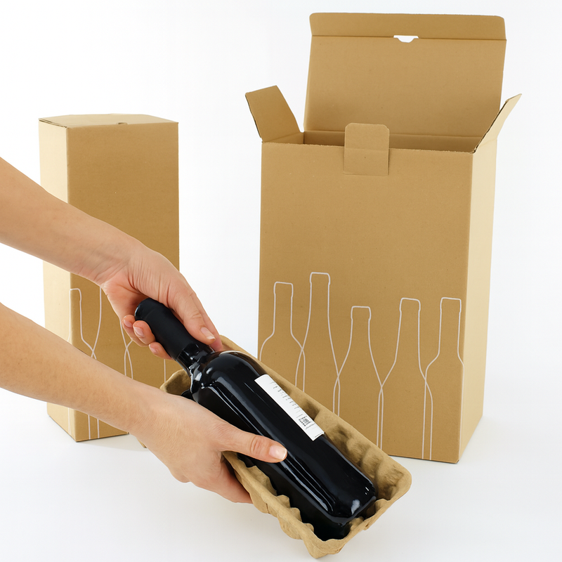 Premium Pulp Bottle Postal Boxes Sustainable Wine Bottle Shipping Solution Shockproof Self-Locking Biodegradable