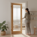 Premium Internal River Oak Thames 1 Light Door with Etched Glass - Unfinished for Custom Finishing