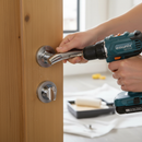 Lever On Round Rose Bathroom Handle Set with Chrome Hinges