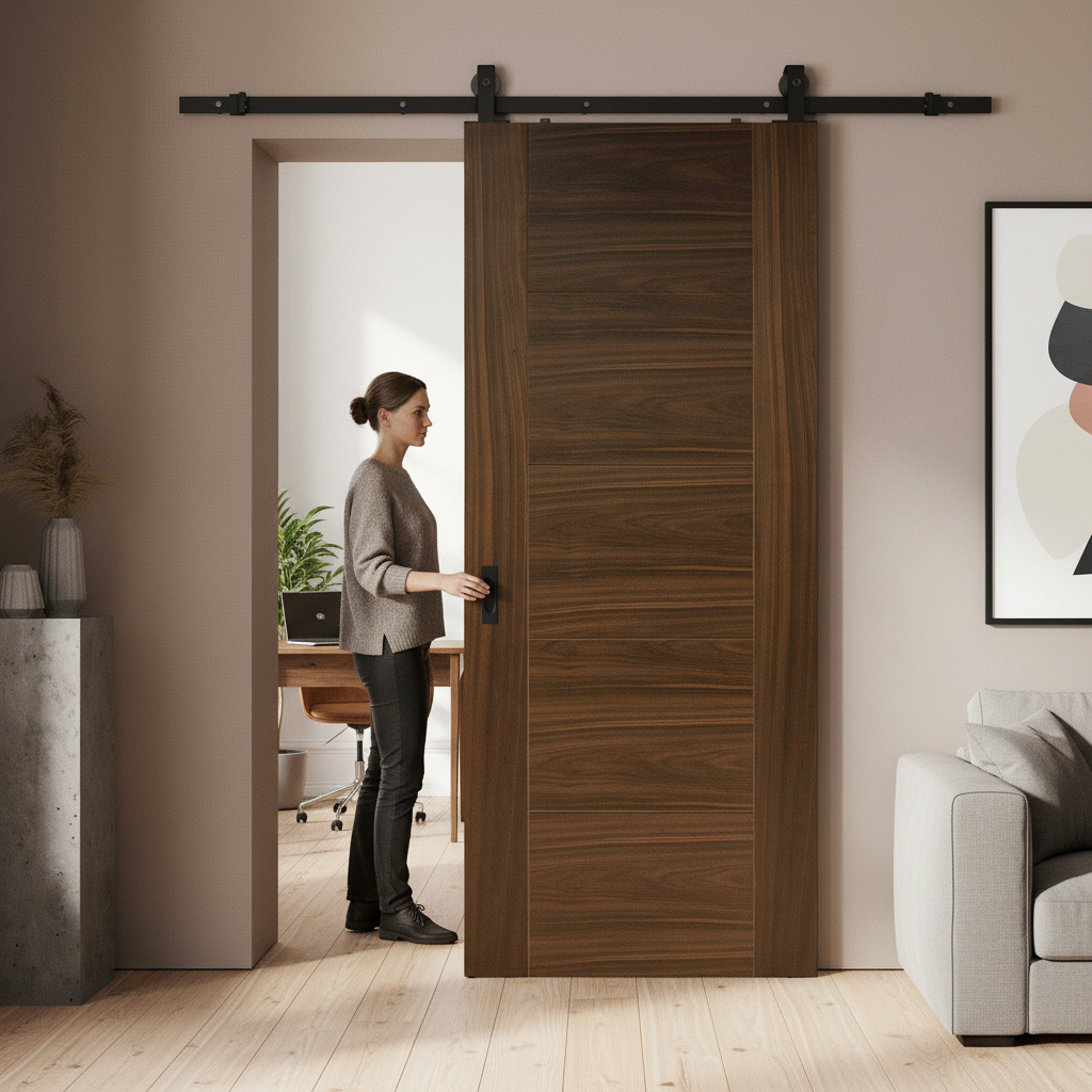 Walnut Internal Fully Finished Sliding Door with Black St...