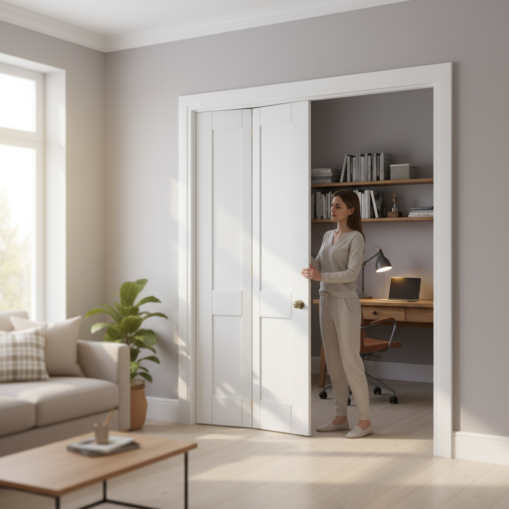 Internal Bi-fold 4 Panel Shaker Door - White Primed