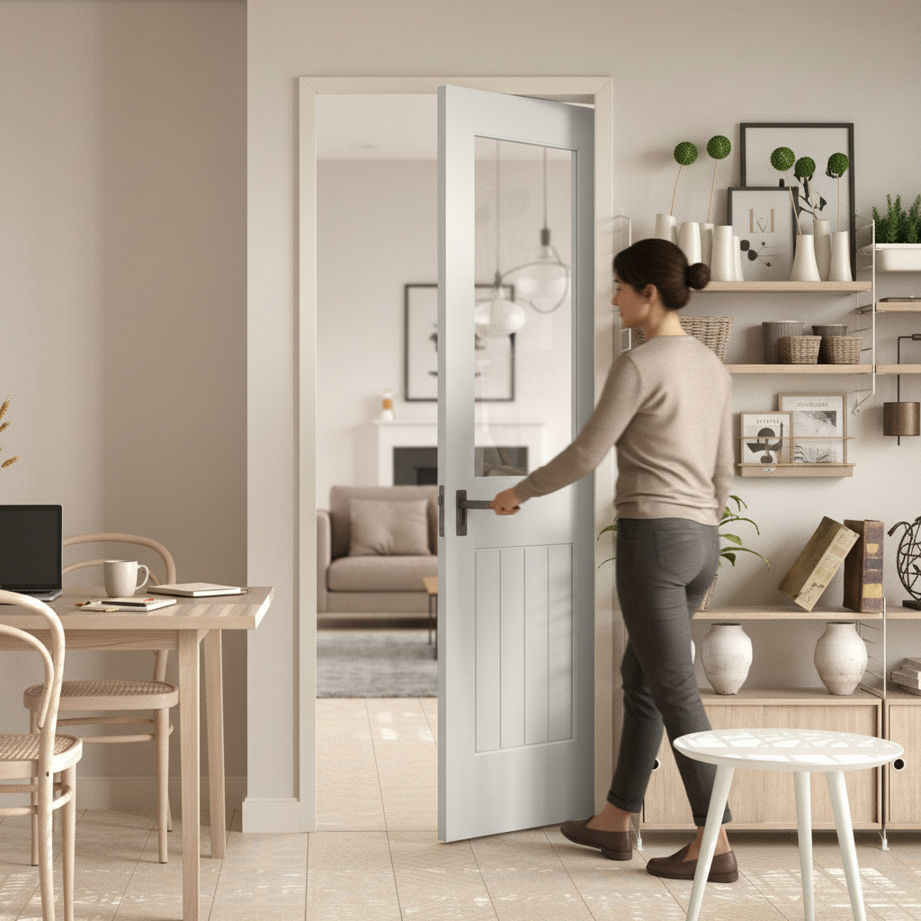 Internal Cottage Pocket Door Set with Clear Glass Panel -...
