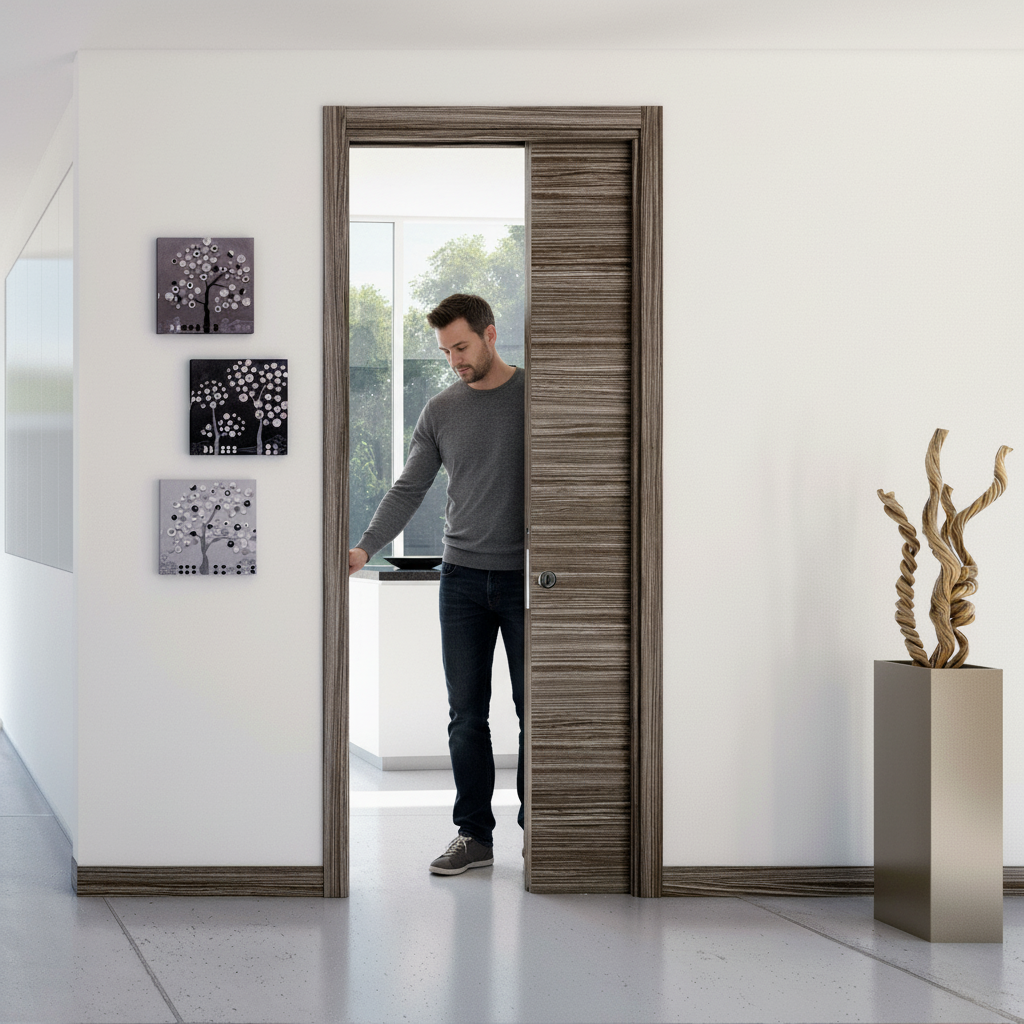 Raw Wood Single Pocket Door System with Galvanized Steel