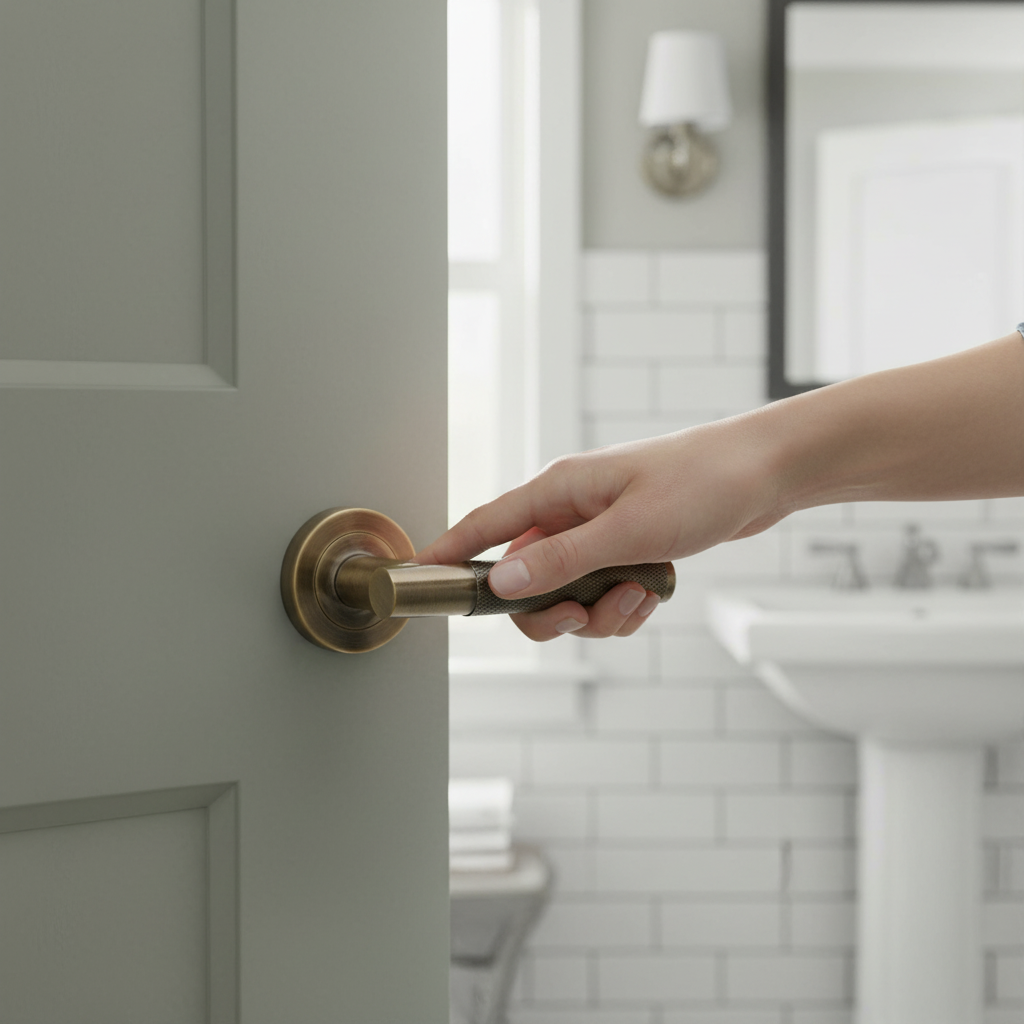 Premium Knurled Round Rose Lever Door Handle Set - Antique Bronze Finish for Bathrooms