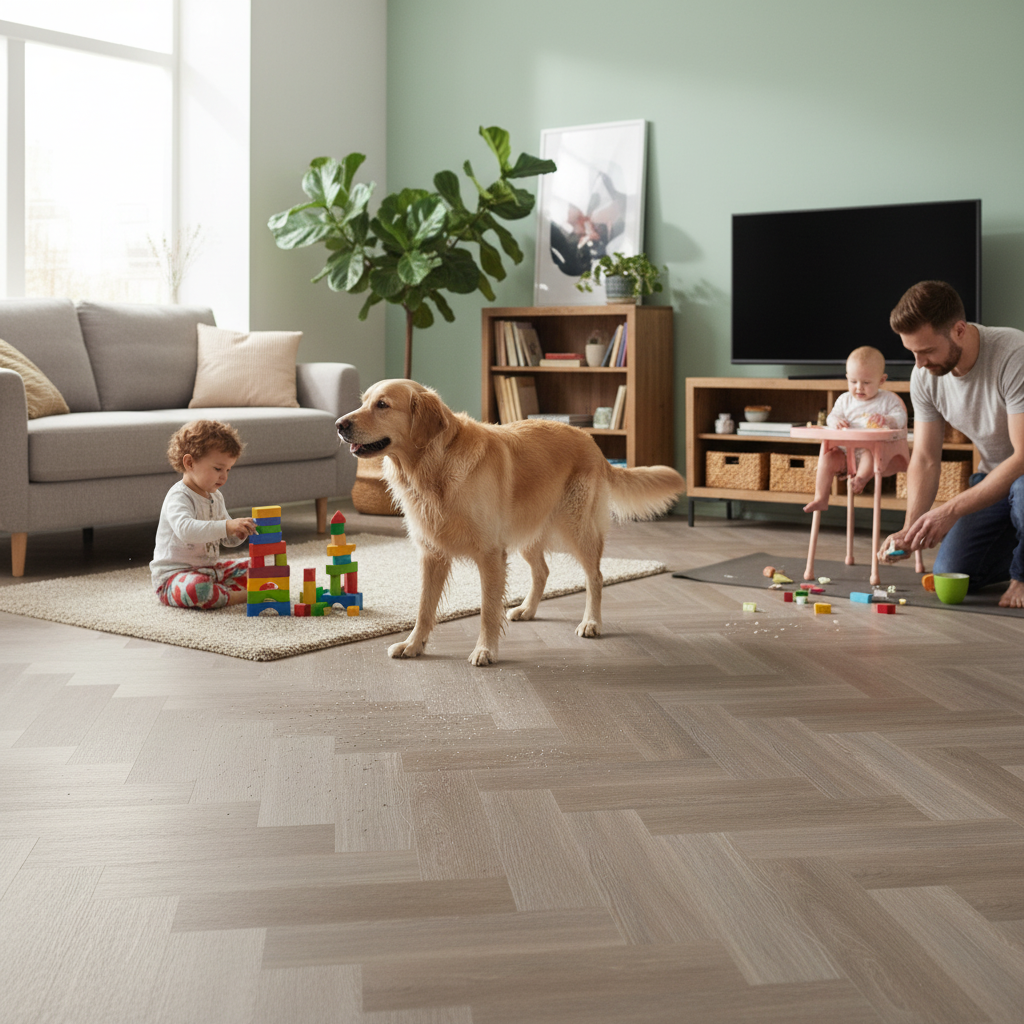 Premium Waterproof Herringbone Vinyl Flooring 5.5mm Rigid Core with Underlay and 0.55mm Wear Layer