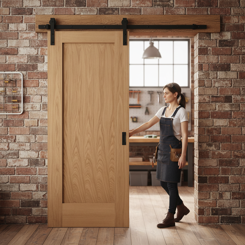 Unfinished Oak Internal Sliding Door with Modern Black St...