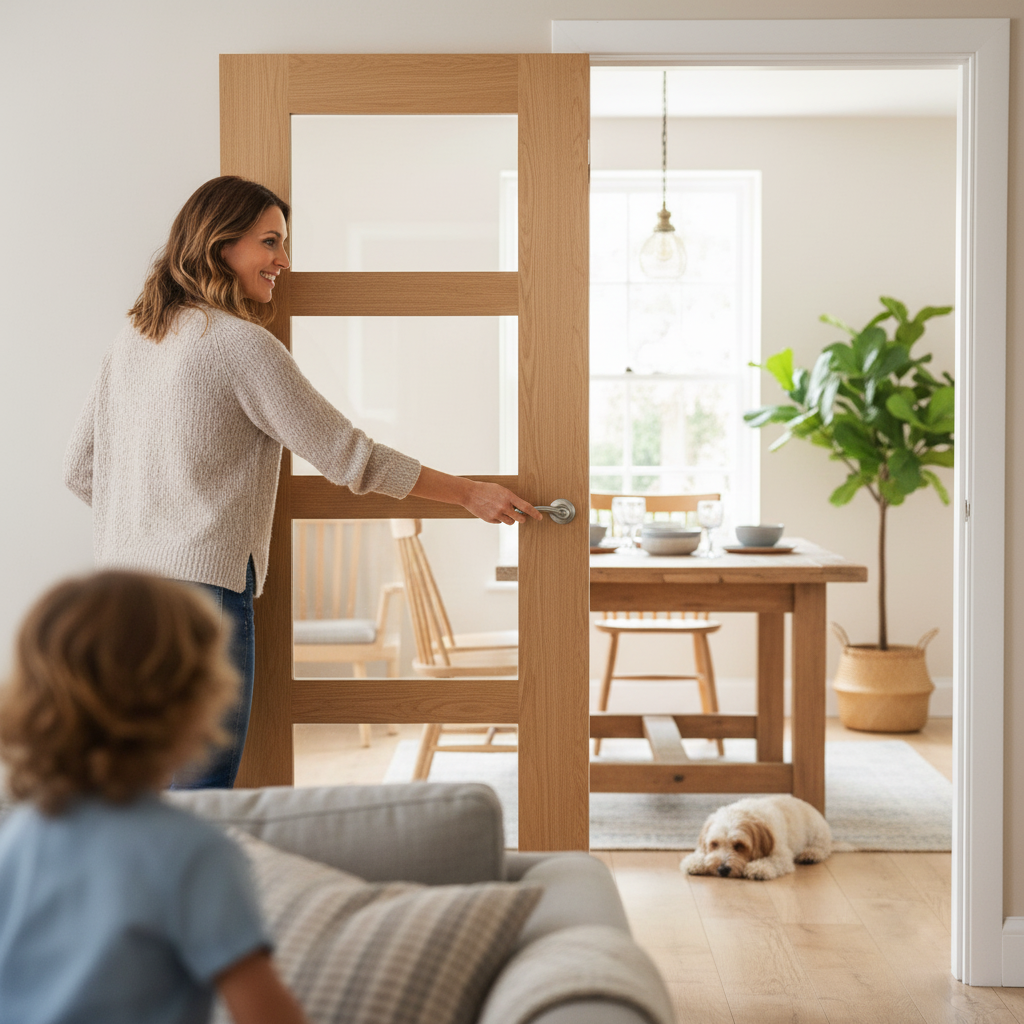 Premium Made-to-Measure Internal Oak Shaker Door with Clear Glass Panes for Custom Interior Spaces