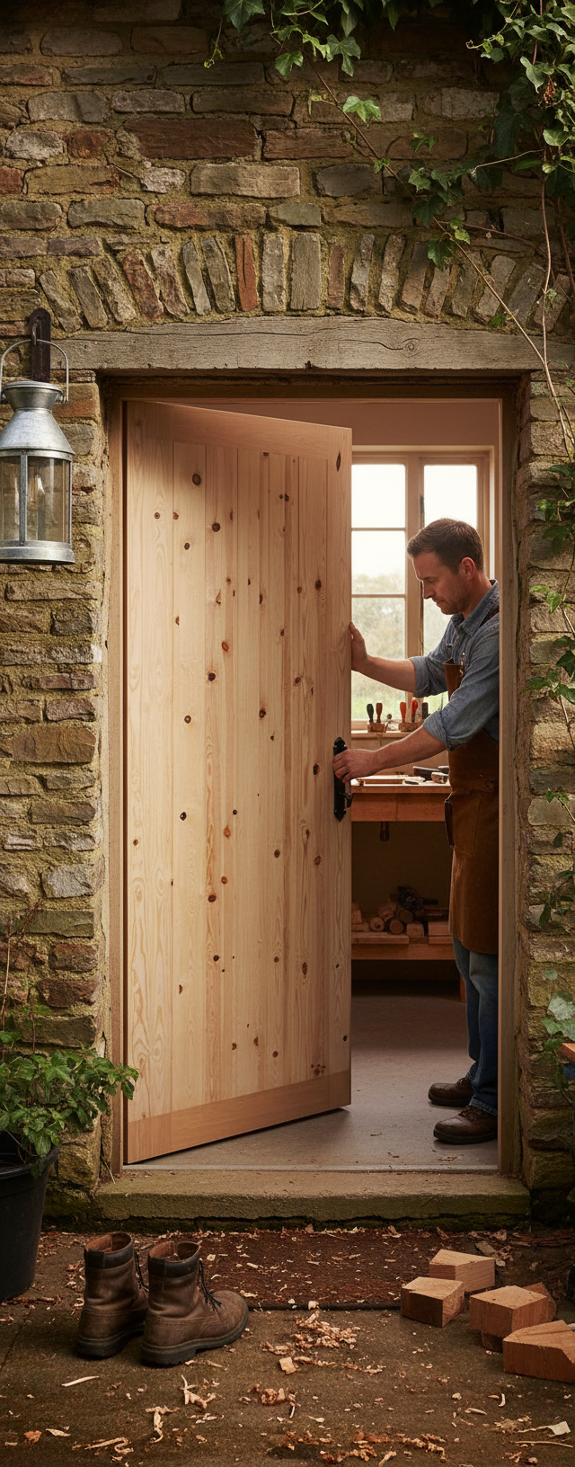 Premium External Ledged & Braced Door with Durable Redwood Construction and Double Z-Brace Design for Enhanced Stability