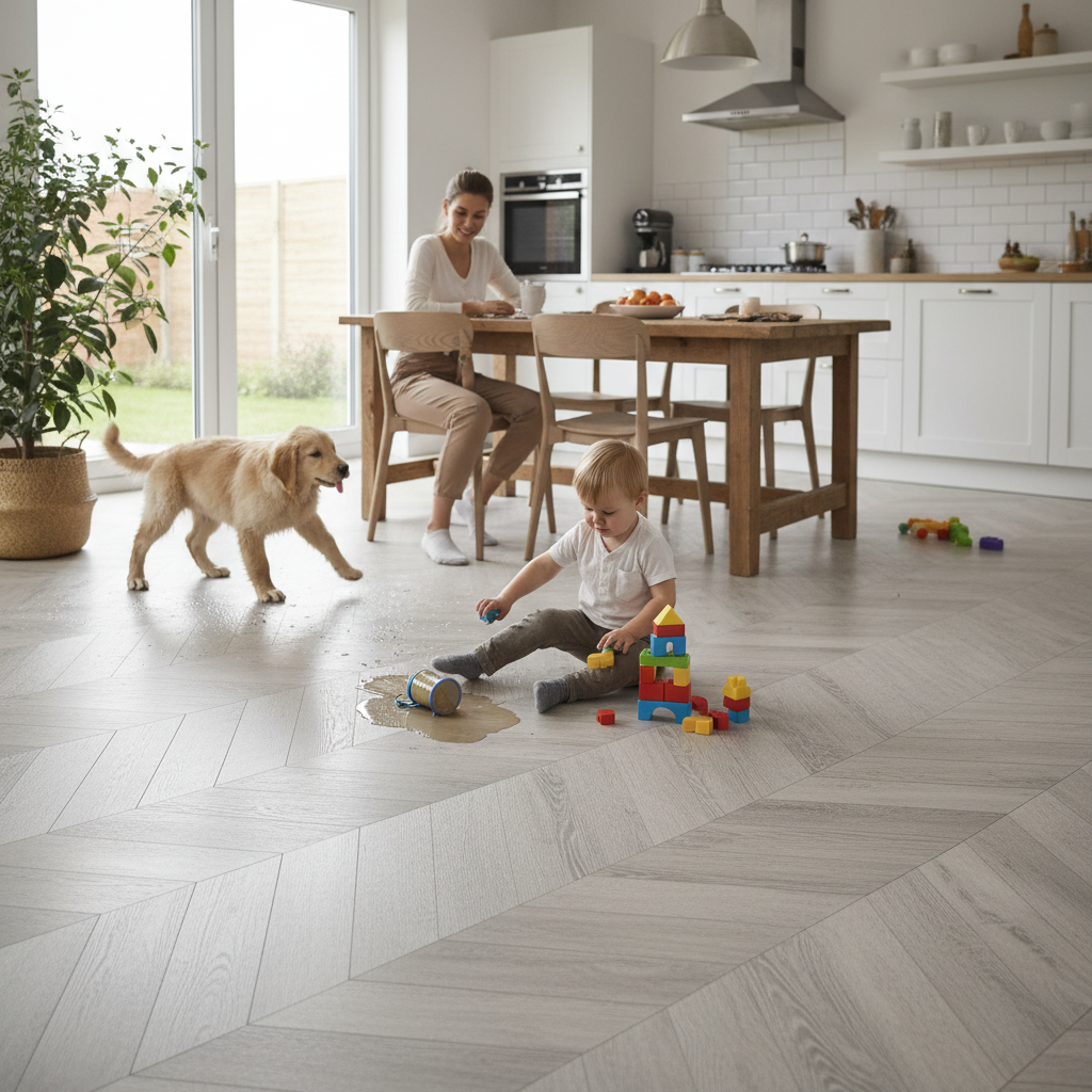 Light Grey Water-Resistant 8mm Matt Laminate Flooring