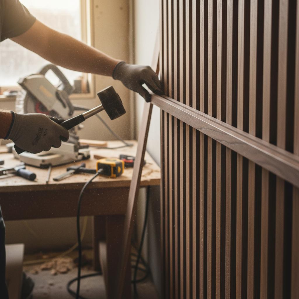 2.4m Acoustic Wall Panelling Trim in Rich Walnut Finish