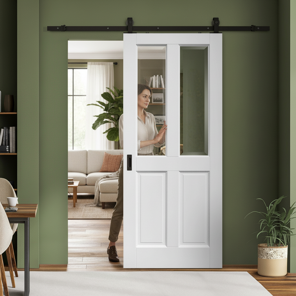 Internal Sliding Door 4 Panel 2 Light with Clear Bevelled...