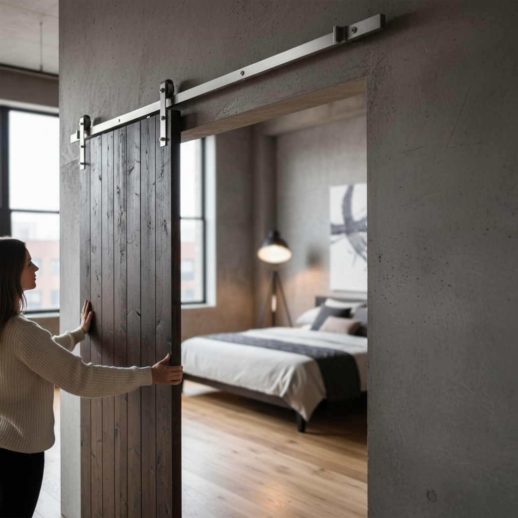 Satin Nickel Face Mounted Sliding Barn Door Track