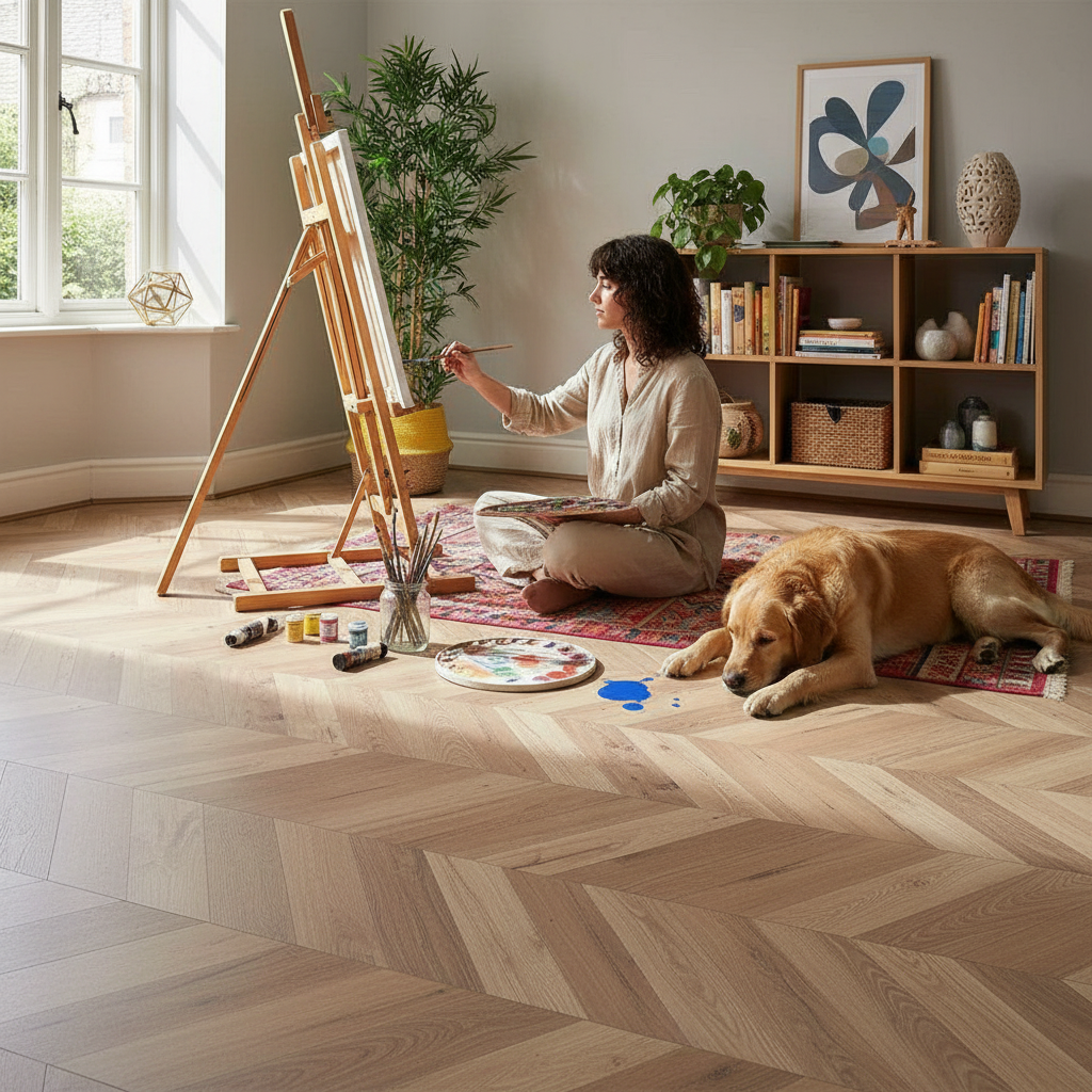 Premium Chevron Parquet Effect 8mm Laminate Flooring - Water-Resistant and Easy to Fit Planks for DIY Applications