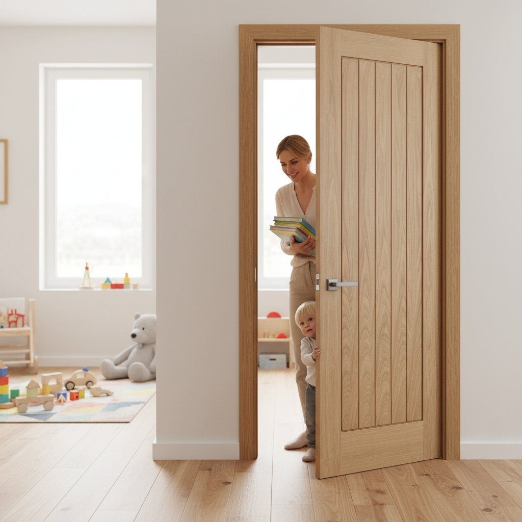 Premium Unfinished Internal Oak Mexicano Cottage Door - Engineered Core, Customizable Design for Modern Spaces