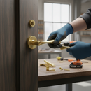 Round Rose Lever Fire Rated Handle Set with Satin Brass F...