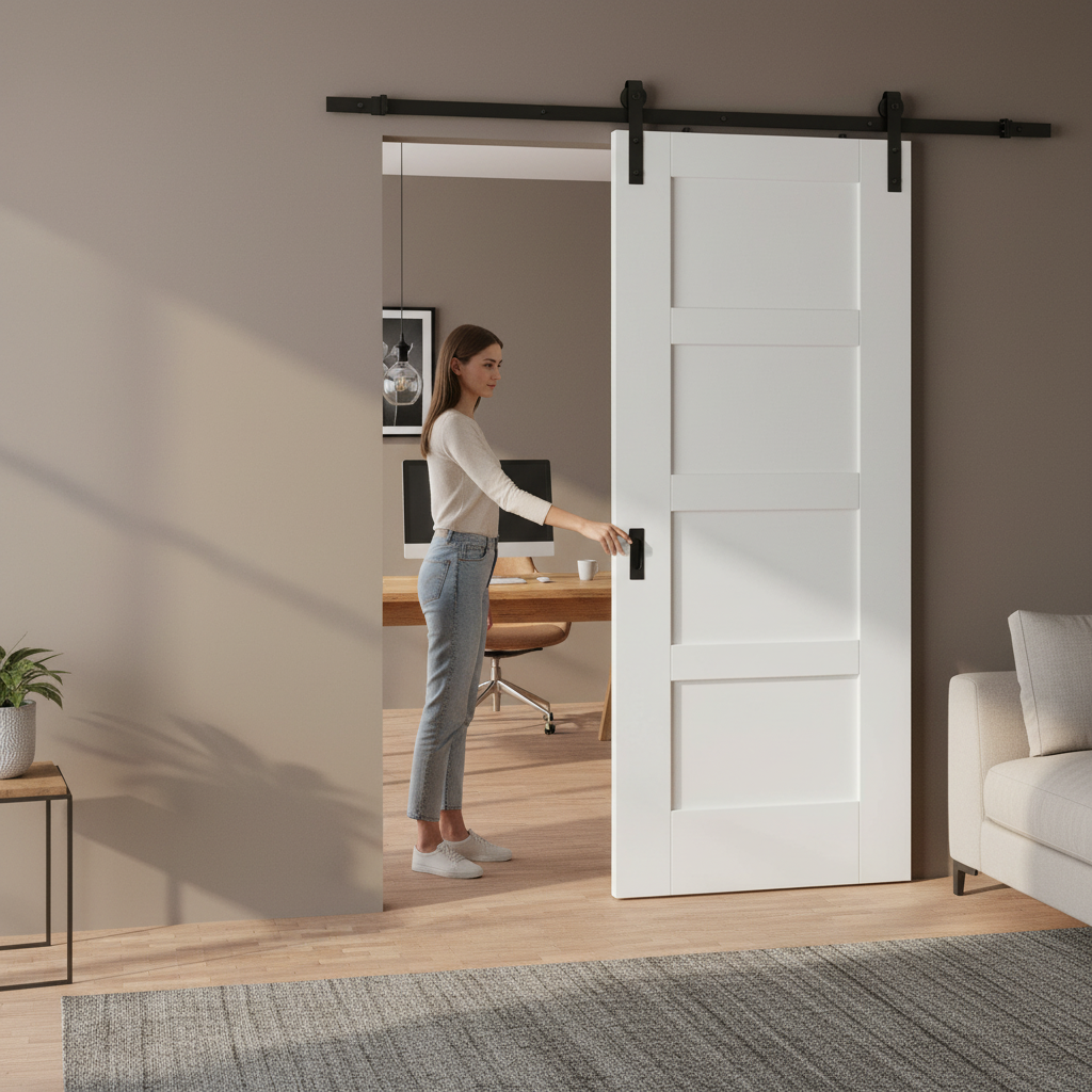 Internal White Primed Shaker 4 Panel Sliding Door Set