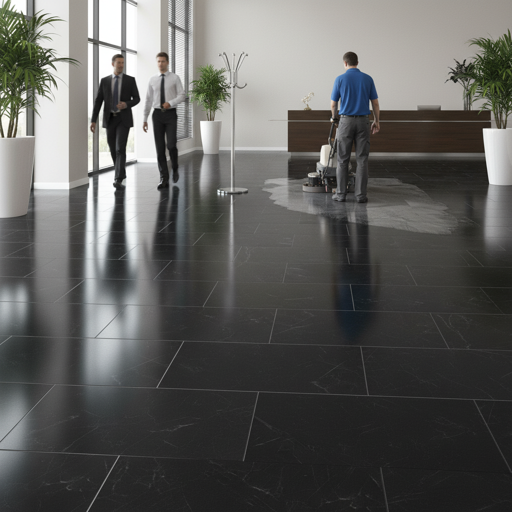 Rigid Core Vinyl Flooring - Black Gloss Marble Finish