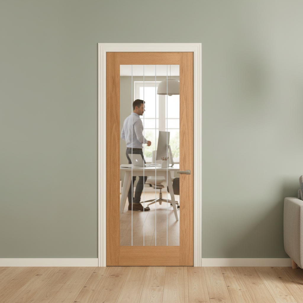 Premium Custom Made Oak Internal Door with Obscure Glass - 1 Light Design, Various Sizes Available
