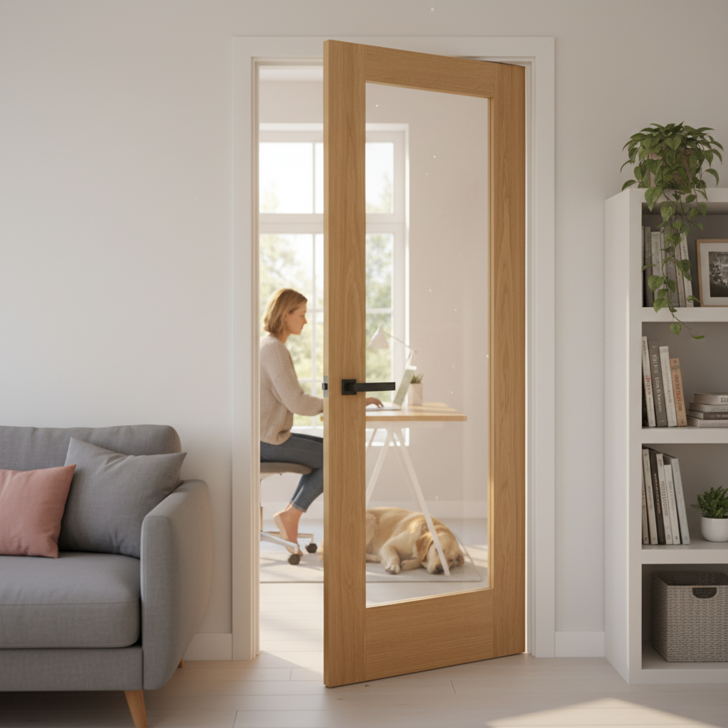 Internal Oak Door with Clear Glass Pane - Unfinished Design