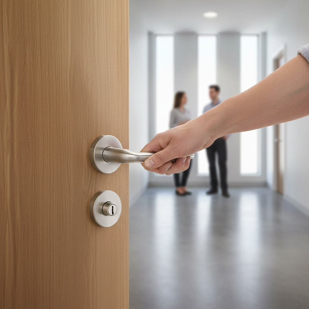 Modern Round Lever Door Handle Set with Satin Chrome Finish
