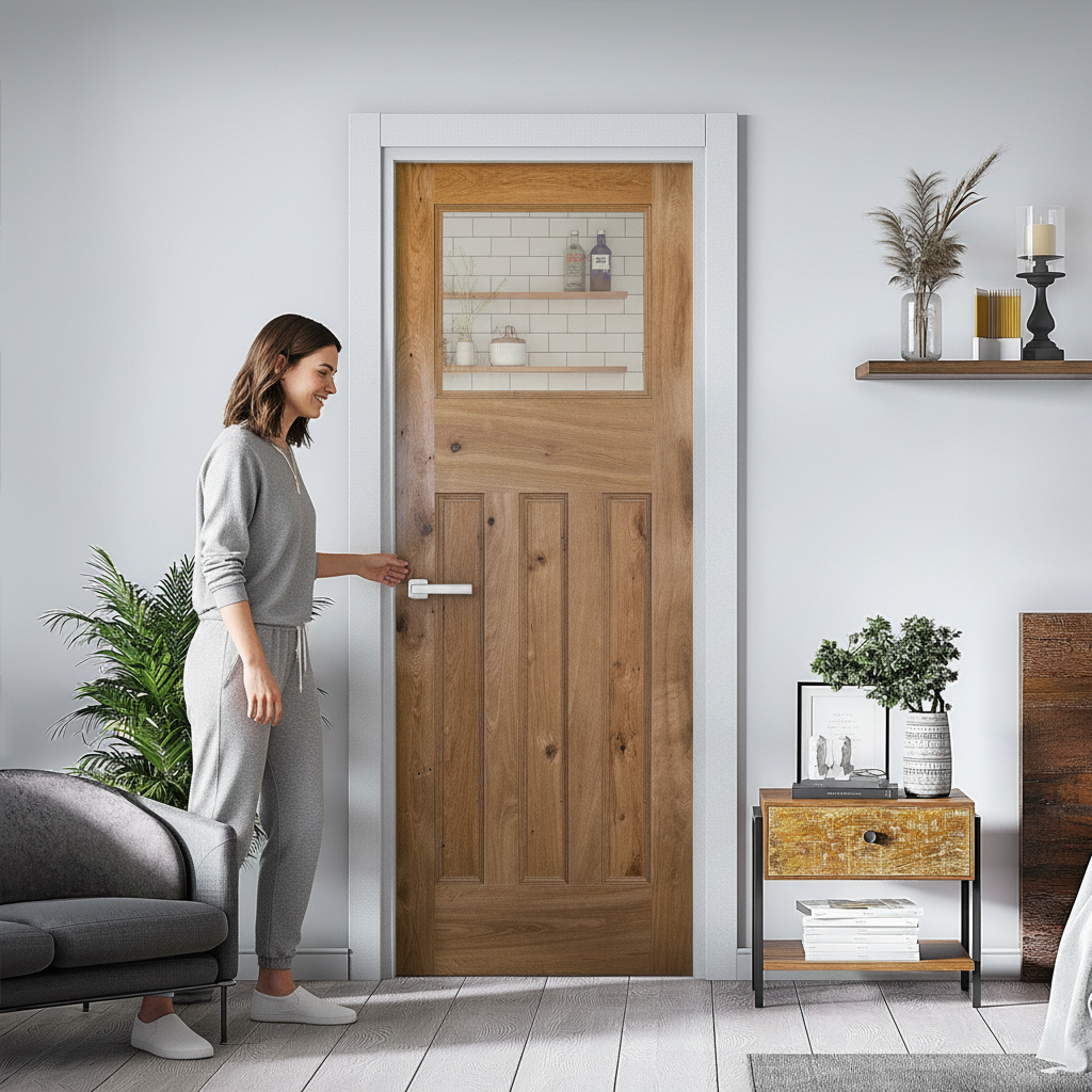 Internal Rustic Oak Fully Finished Clear Glass Door