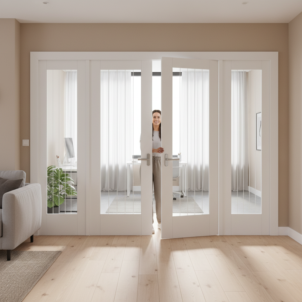 Internal Room Divider Set with Etched Lined Glass Panels