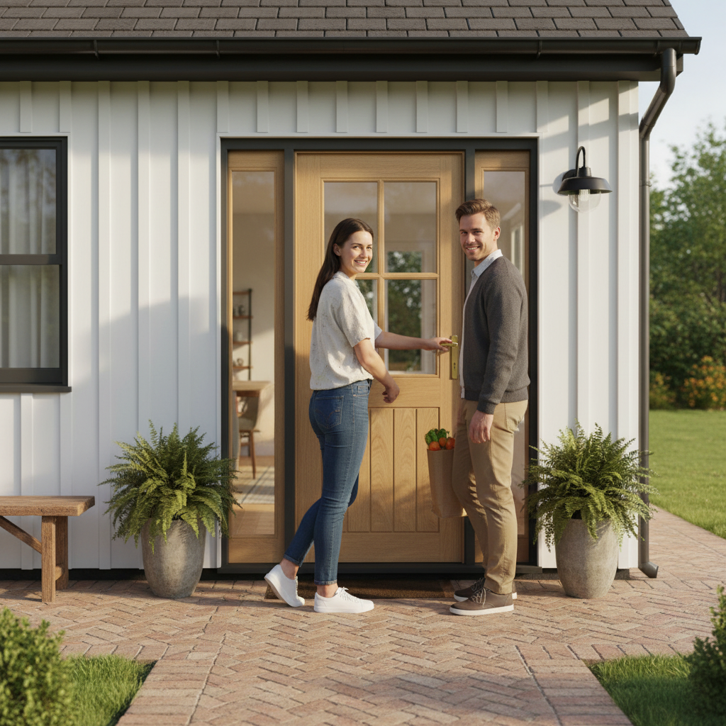 Unfinished Oak External Door with 4 Clear Glazed Panes - ...