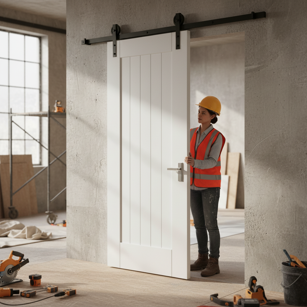 Premium White Internal Primed Cottage Barn Door with Solid Engineered Core for Exceptional Durability and Soundproofing