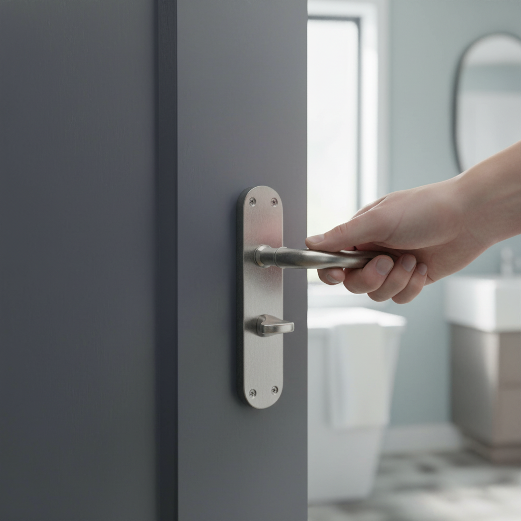 Premium Bathroom Door Handle Set with Satin Chrome Lever and Backplate for Elegant Style