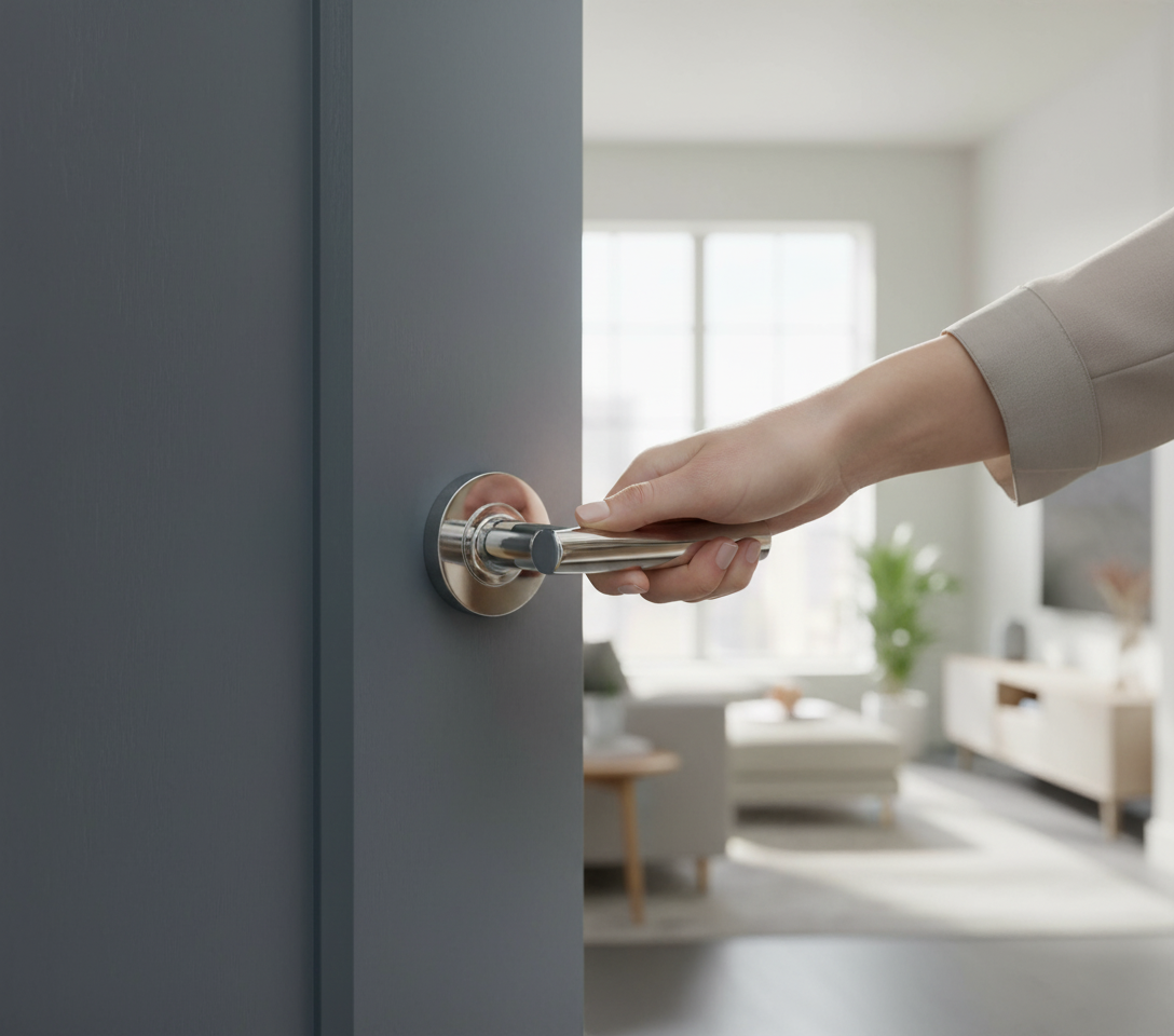 Polished Chrome Lever Handle on Round Rose - Luxurious De...