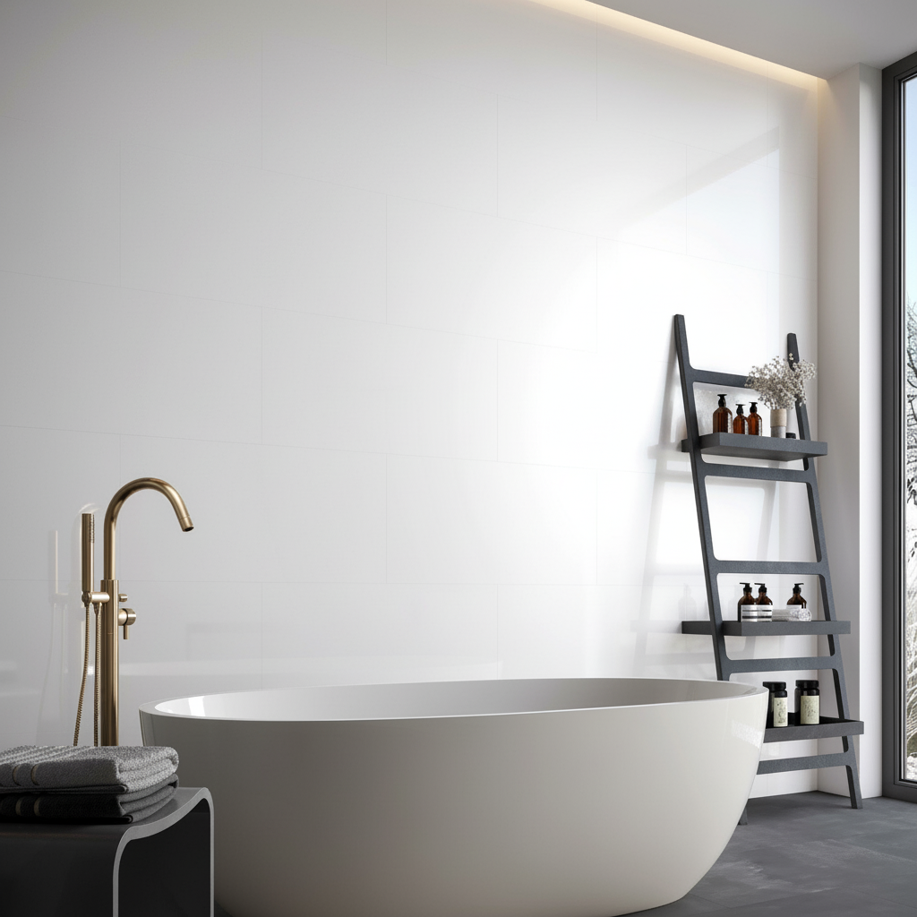 Waterproof Wall Panelling - White Lustre Stone Design, 80...