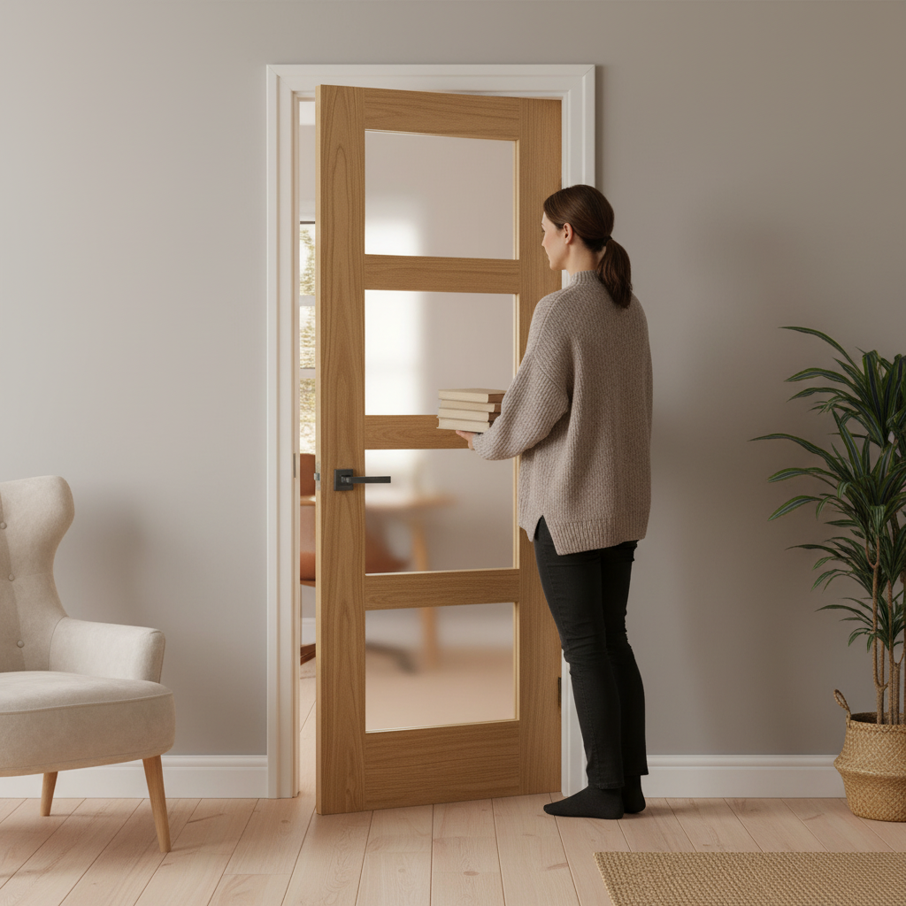 Internal Unfinished Shaker Door with 4 Light Obscure Glas...