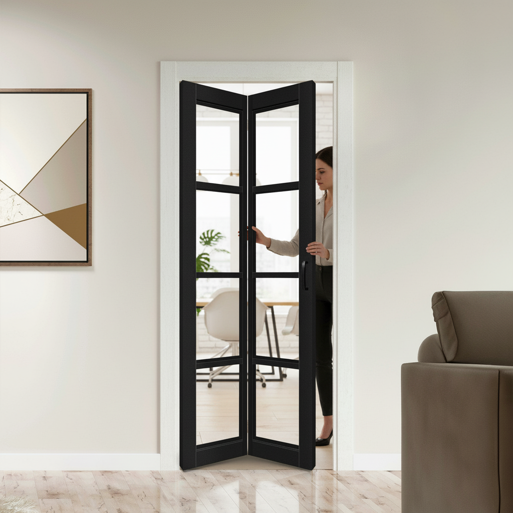 Premium Internal Fully Finished Bi-fold Door with 4 Light Clear Glass Panels for Modern Spaces