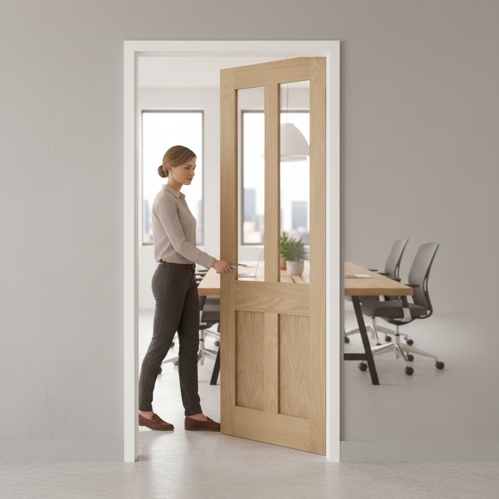 Premium Made-to-Measure Internal Oak Victorian Shaker Door with Clear Glass Panels and Solid Engineered Core Construction