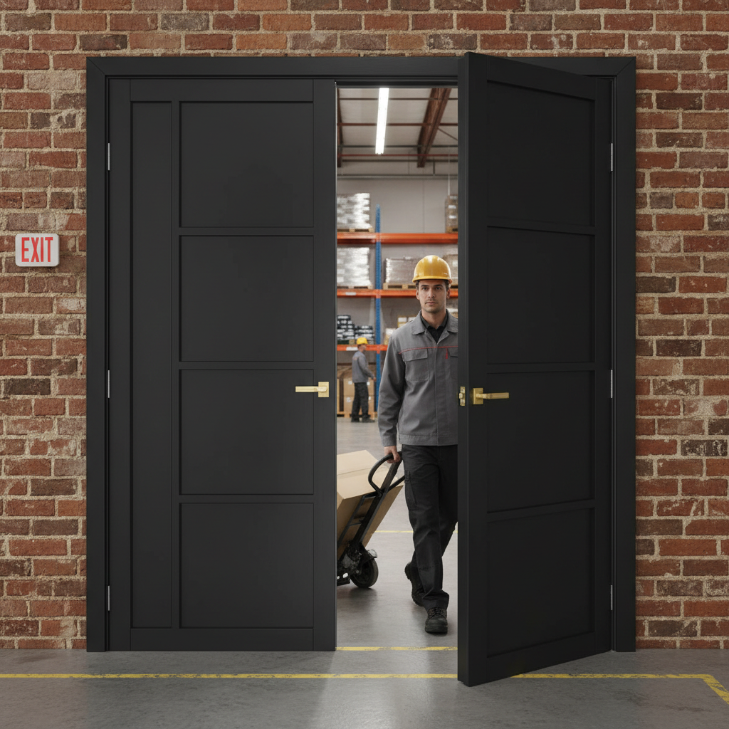 Premium Industrial Style Door Pair with Solid Core Construction, Prefinished Black, and Unique Geometric Design