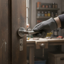 Lever On Round Rose Handle Set - Two-Tone Nickel with Latch