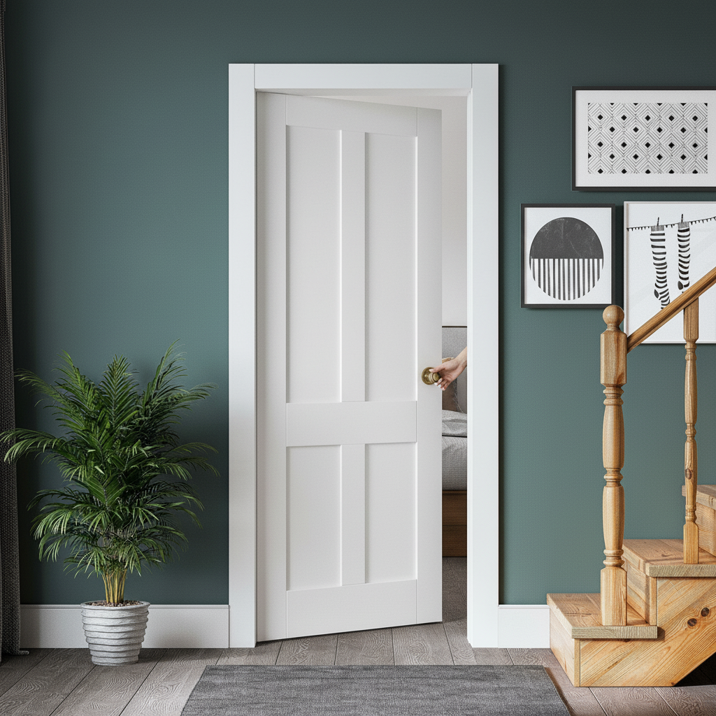 Internal Primed Flat Victorian Shaker 4 Panel Door - Dura...
