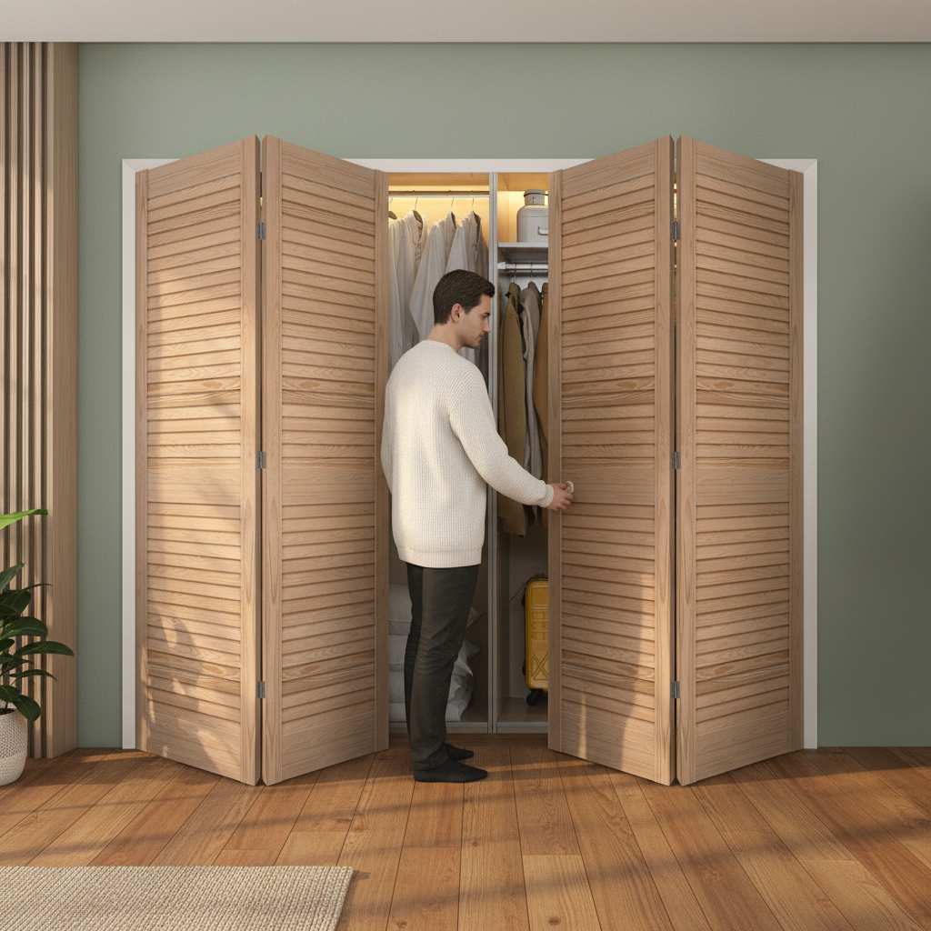 Premium Clear Pine Internal 28mm Open Louvre Bi-fold Wardrobe Door Set with Ventilation and Customizable Finish